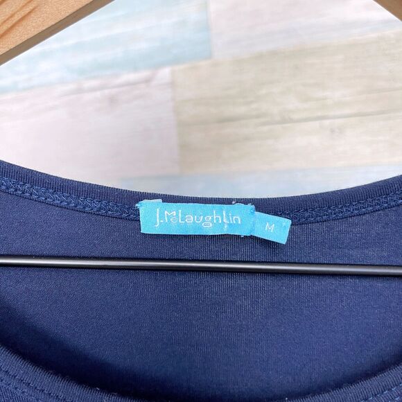 J McLaughlin Elora Side Tie Sheath Dress Blue Jersey Knit Casual Womens Medium - Picture 6 of 7